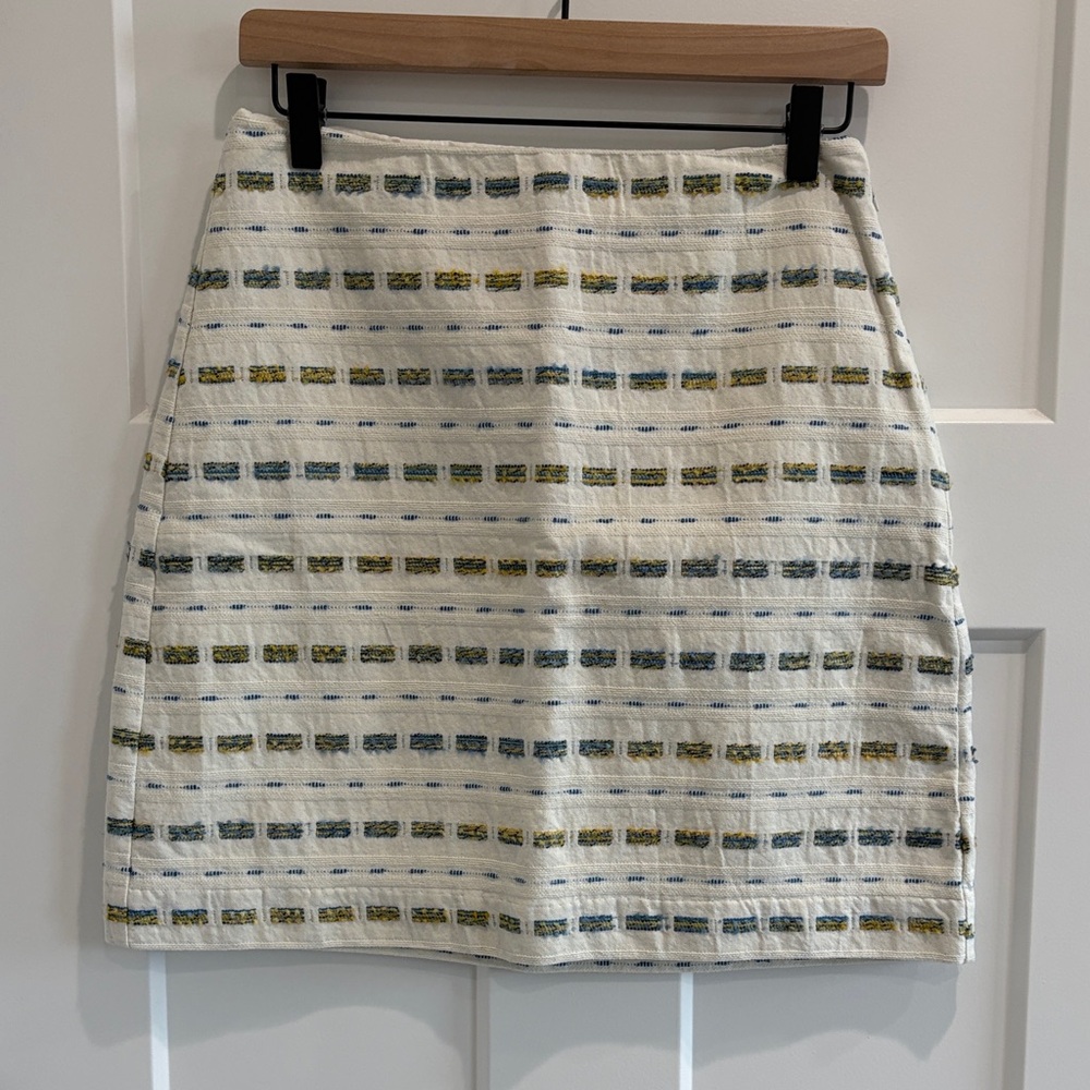 LOFT Cream Tweed Mini Skirt with Mustard & Slate Stripe Accents